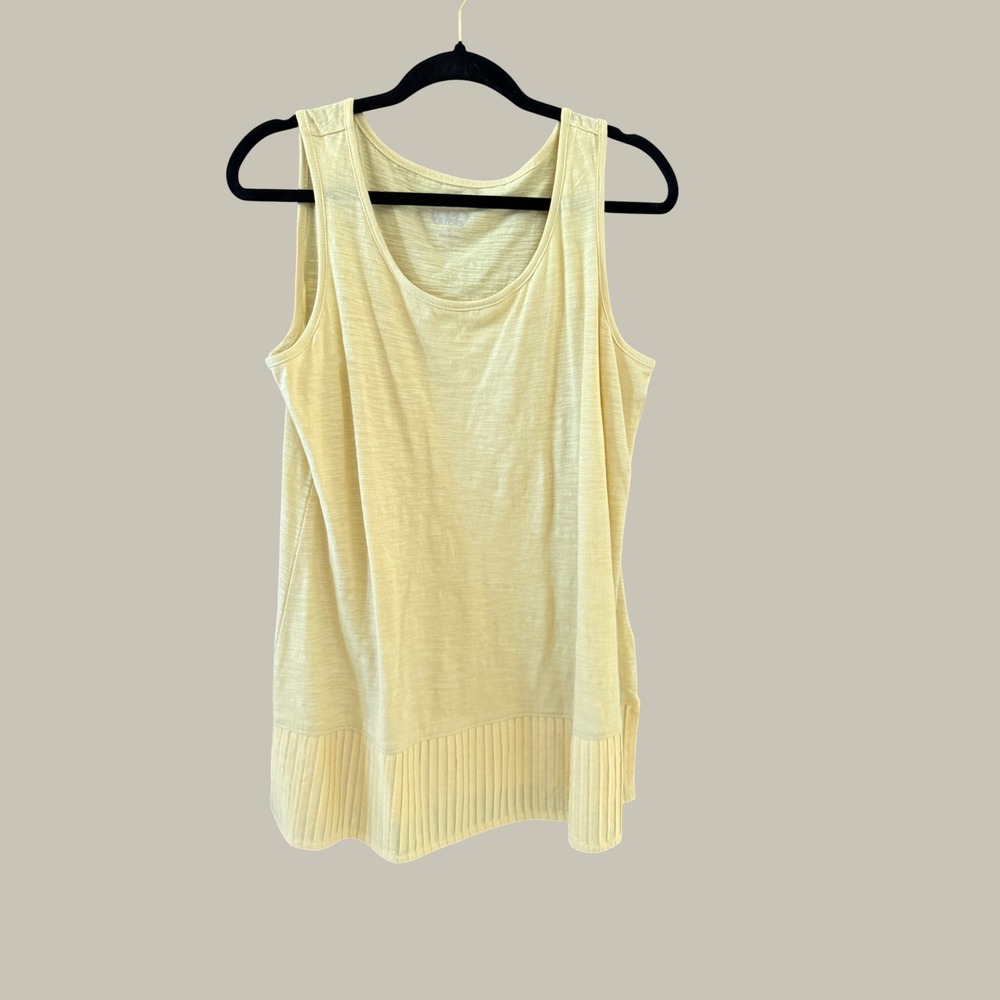 LOGO Layers Yellow Slub Knit Tank Top Pleated Hem Sleeveless Medium